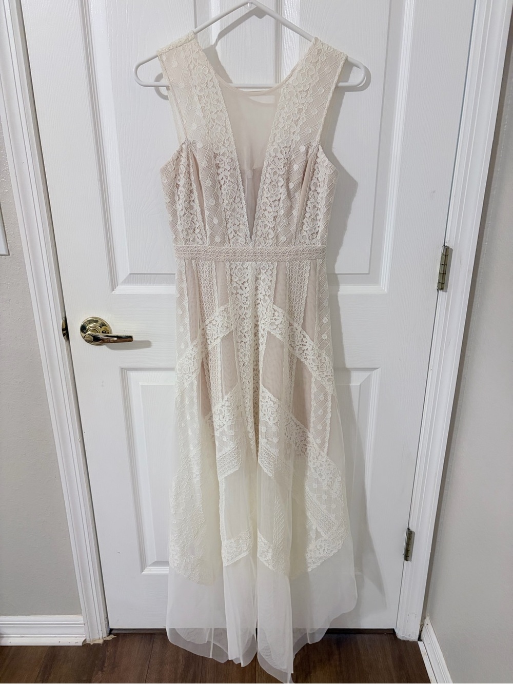 BCBGMaxAzria Cream Lace Dress with Sheer Lining